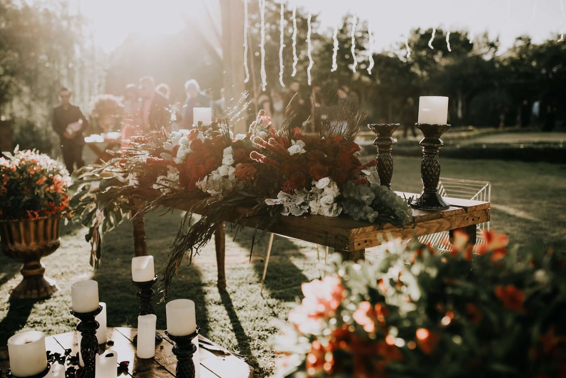 Rustic flower setup with candles