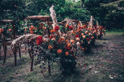 Chairs decorated with flowers