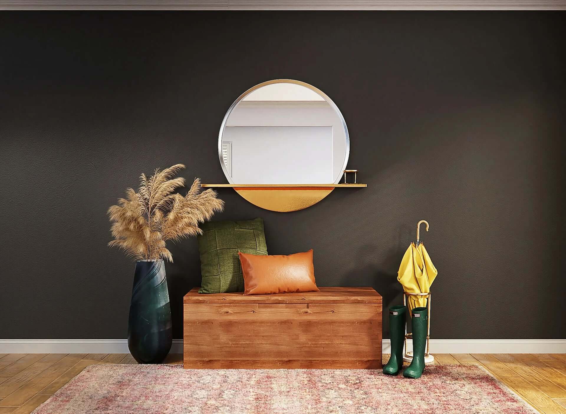 Mirror frame above a wooden table